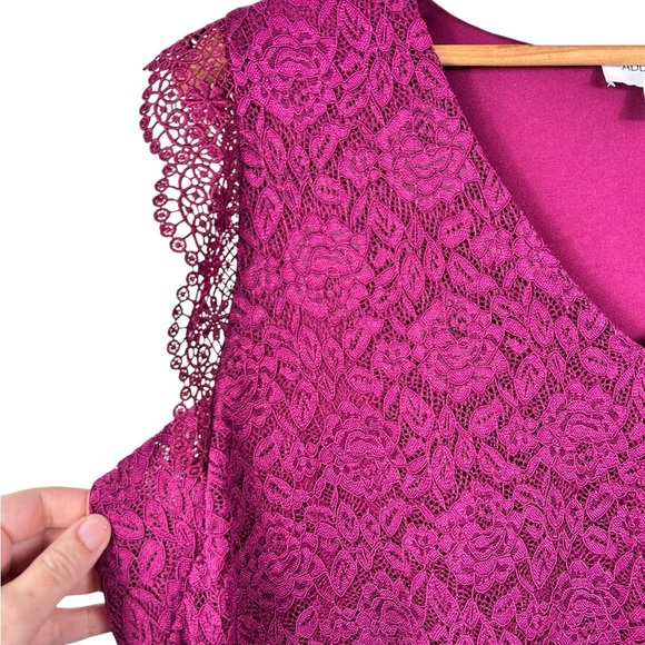 Additional Elle lace sleeveless blouse, 3X, magenta, vneck, peplum, lined, Party - Picture 4 of 12